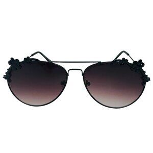 9010 | Black Aviator Sunglasses with Flower Accents